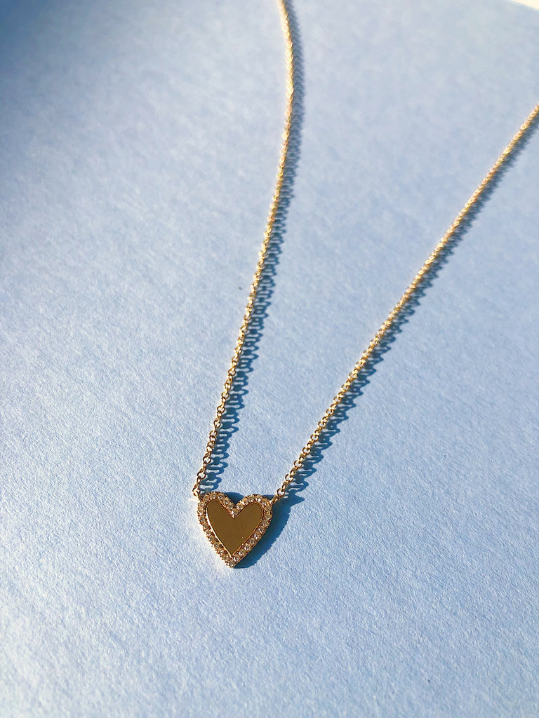 14K Yellow Gold Heart With Diamond Outline Necklace