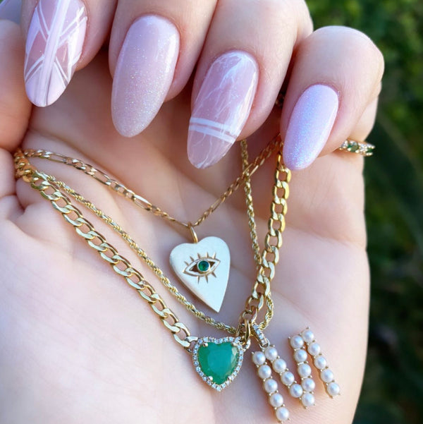 14K Gold Emerald & Diamond Heart Necklace