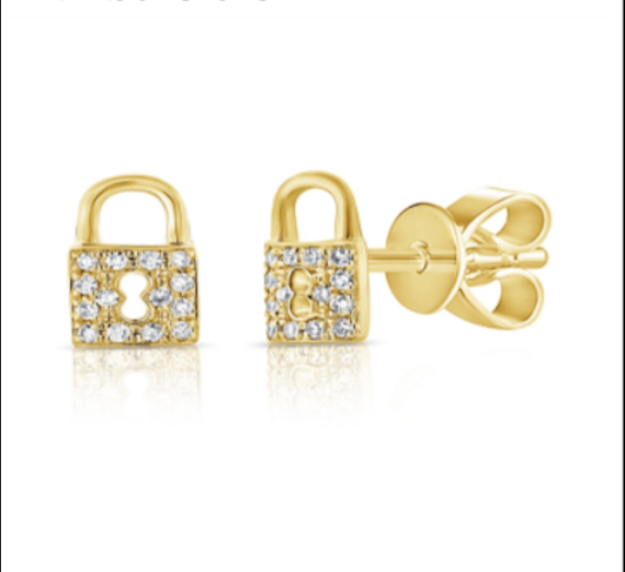 14K Gold Diamond Lock Studs