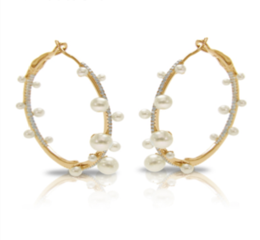 14K Gold Scattered Pearl Hoop Earrings
