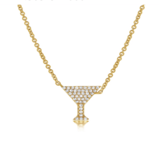 14K Gold Diamond Martini Necklace