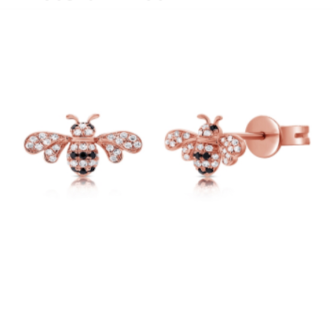 14K Rose Gold Diamond Bumble Bee Earring Studs
