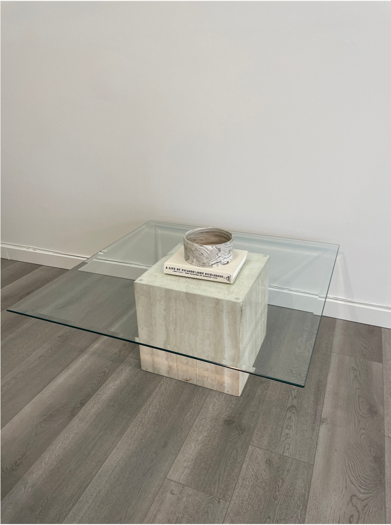 White Marble Block Glass Tabletop