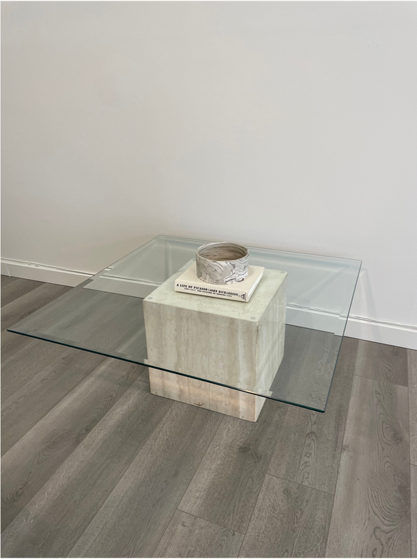 Brown Marble Block Glass Tabletop