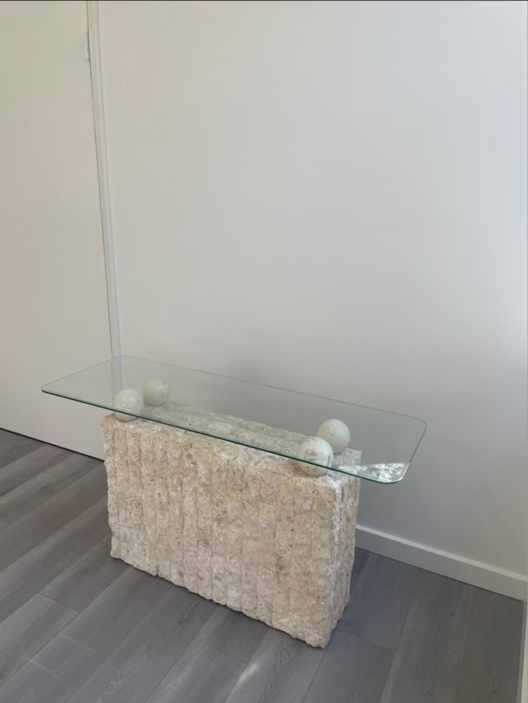 4 Ball Travertine Console Table