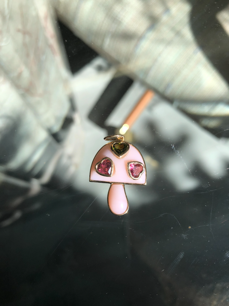 Pink Opal Pink Sapphire Peridot Mushroom Charm
