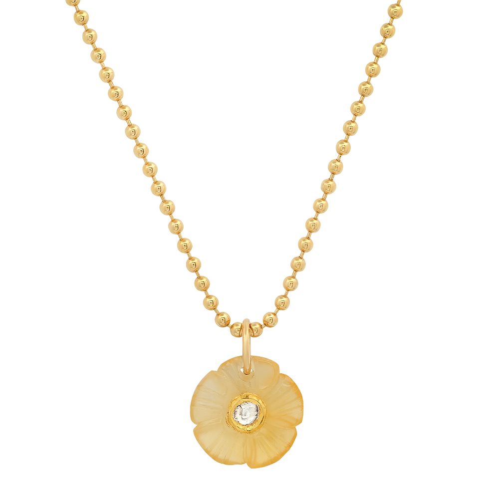 14k Gold Mini Citrine Flower Charm with Diamond