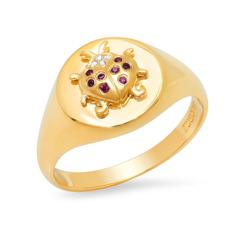 14k Gold Diamond Ladybug Ring