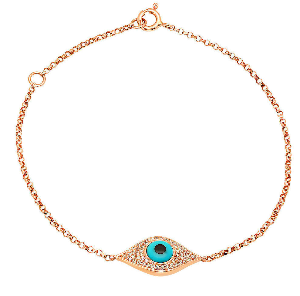 14K Rose Gold Diamond Evil Eye Bracelet