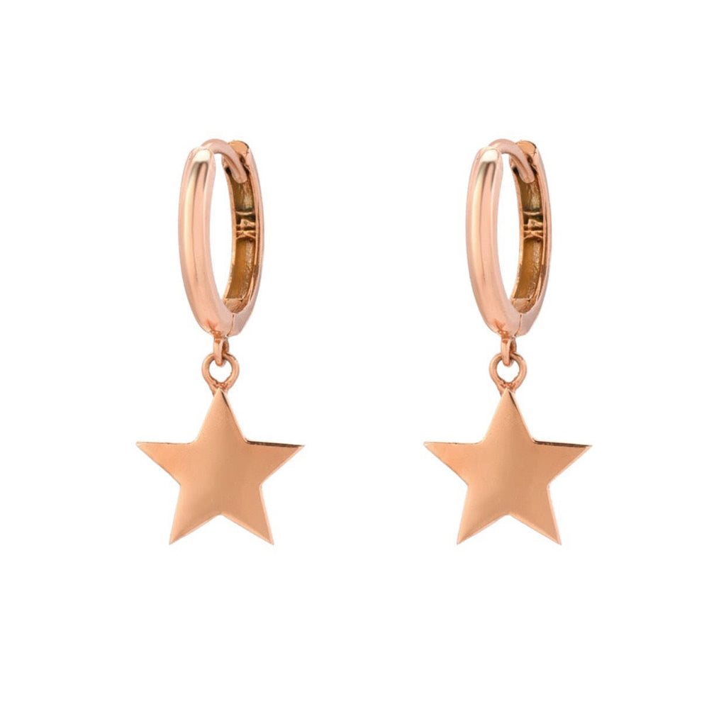 14K Rose gold 10mm Huggie Hoops with Star Charm