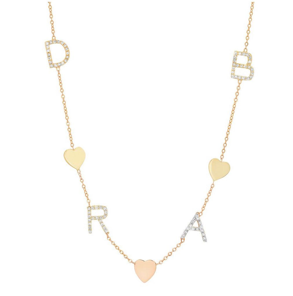 14K Gold 4 Diamond Medium Initial Heart Necklace