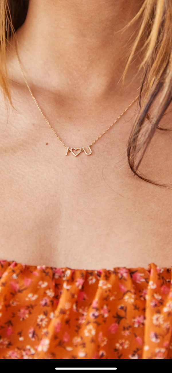 14K Gold Diamond I Heart You Necklace