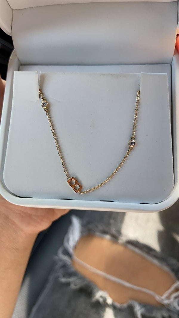 14K Gold Diamond Bezel Initial Necklace