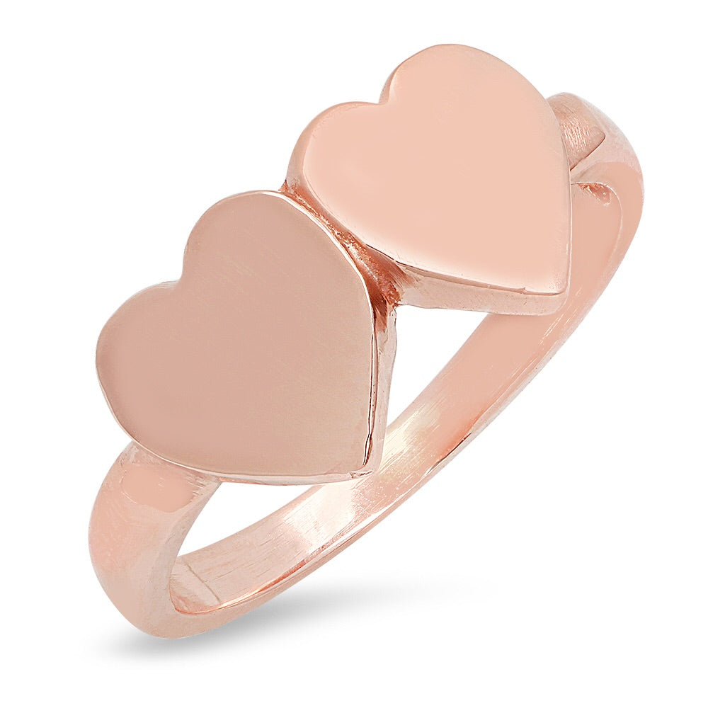 14K Gold Double Heart Signet Ring (Choose from 3 Styles)