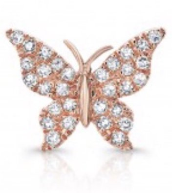 14K Gold Diamond Single Butterfly Stud