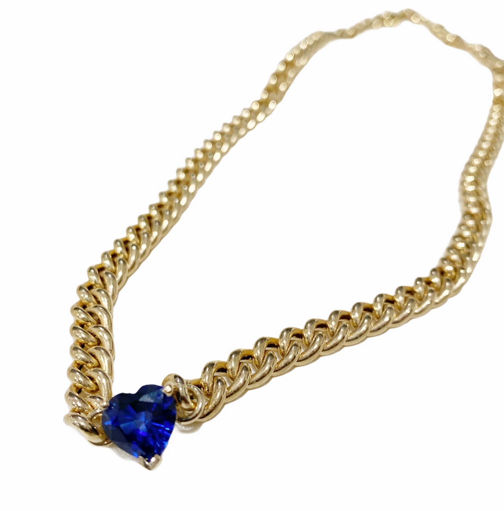 14K Yellow Gold Blue Sapphire Heart Shaped Birthstone Necklace