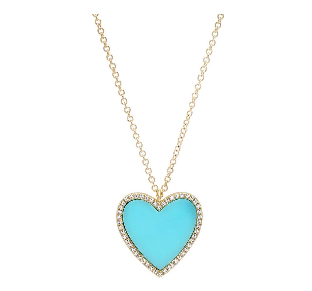 14K Gold Turquoise Diamond Heart Necklace