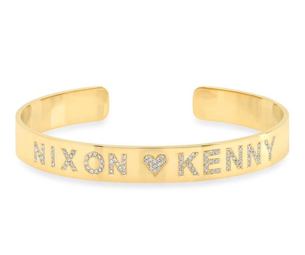 14K Gold Diamond Name Cuff Bracelet