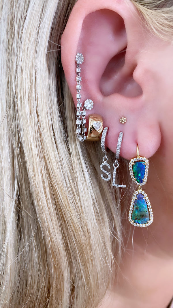 14K Yellow Gold Opal & Diamond Drop Earrings