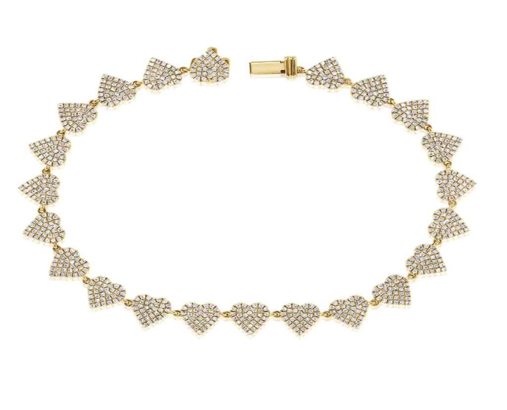 14K Gold Diamond Heart Shape Tennis Bracelet