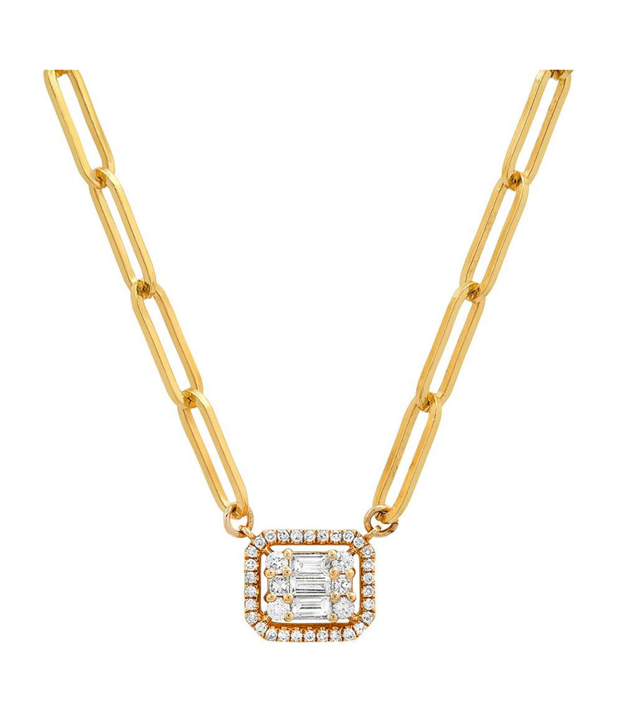 14K Yellow Gold Diamond Mosaic Emerald Cut Necklace