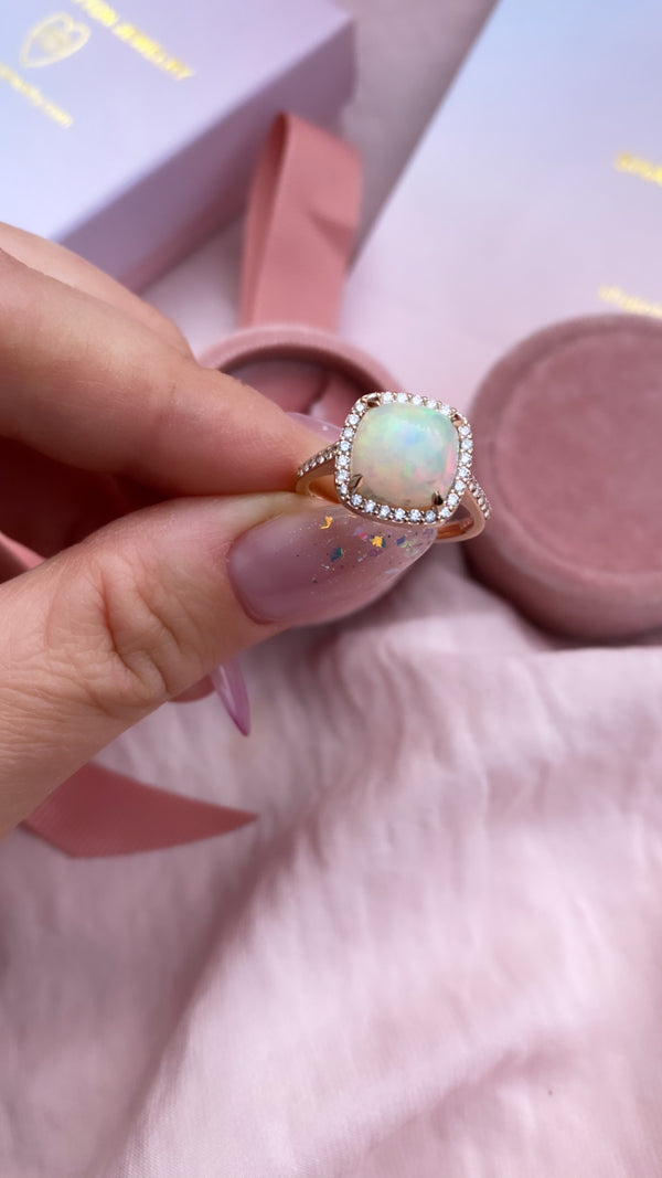 14K Rose Gold Opal Diamond Ring