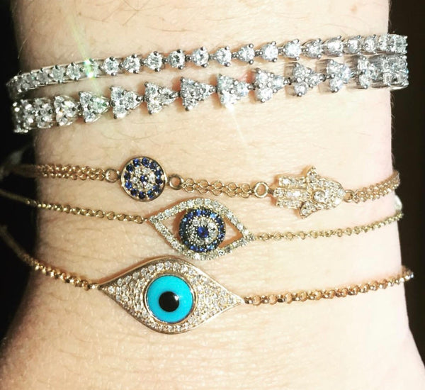 14K Gold Diamond Turquoise Evil Eye Bracelet