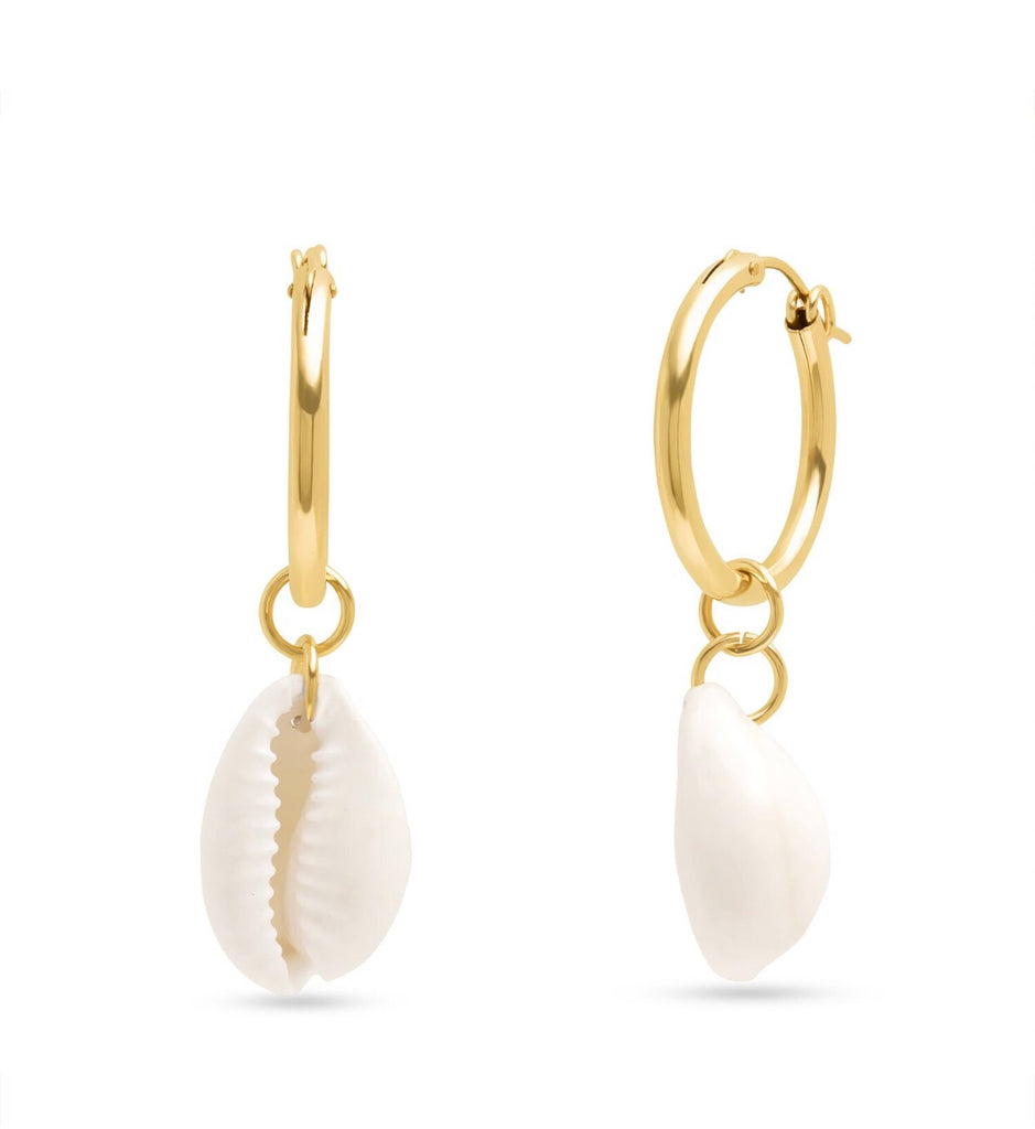 14K Cowrie Shell Charms on Hoops