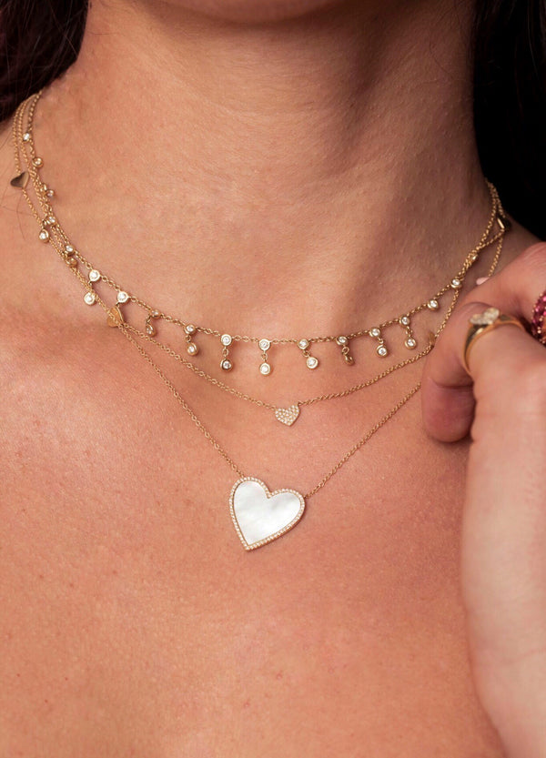 14K Gold Mother of Pearl Diamond Heart Necklace