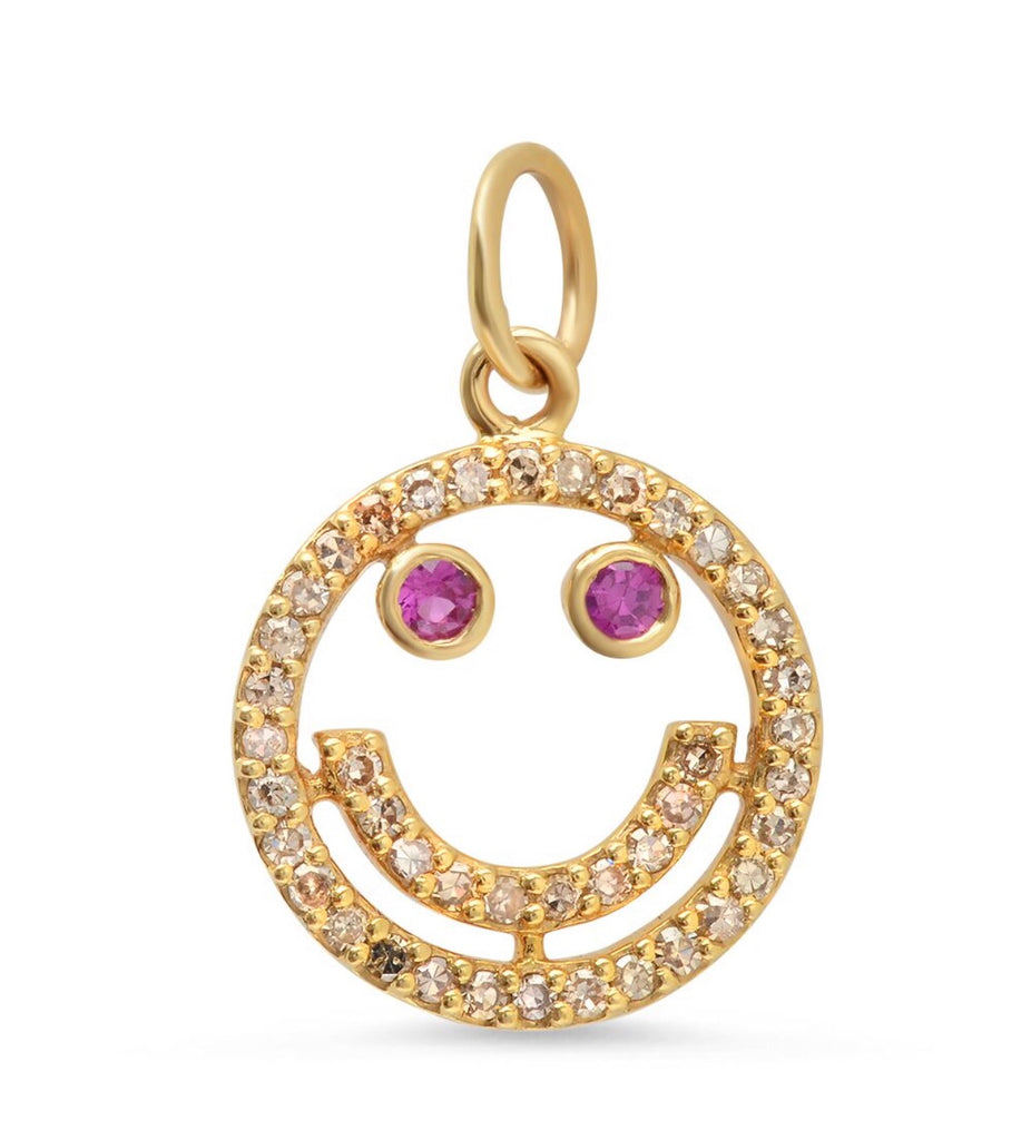 14K Gold Ruby and Diamond Smiley Emoji Charm