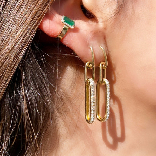 14K Gold Diamond Paperclip Earrings
