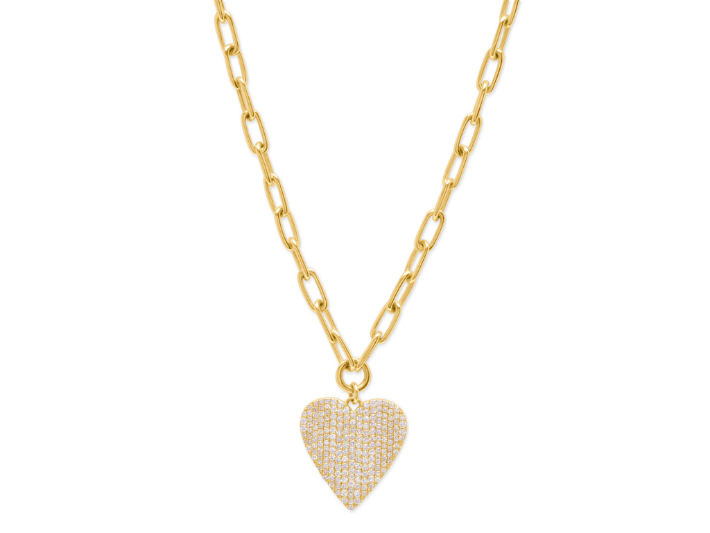 14K Gold Diamond Heart Charm on Link Chain