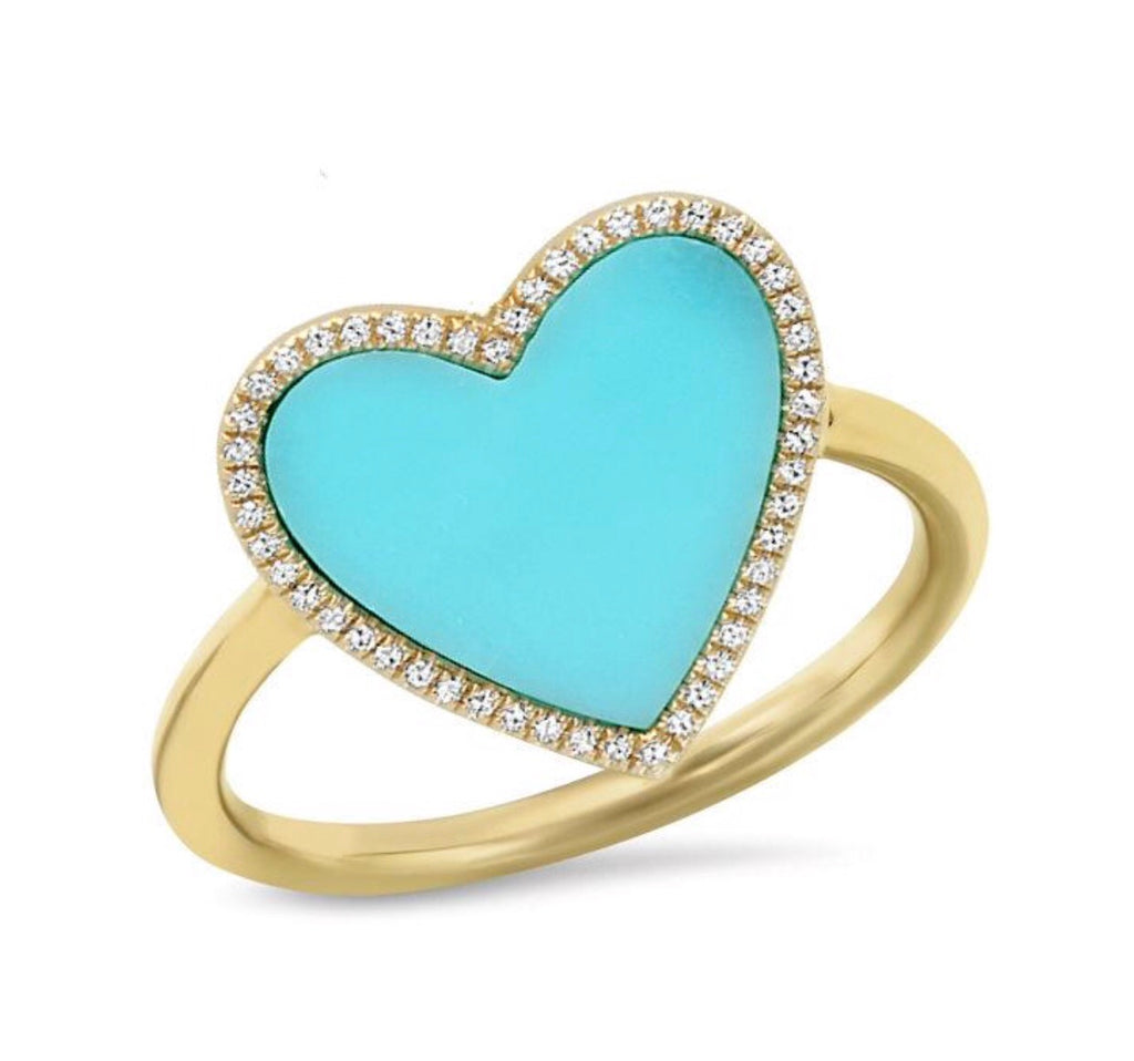 14K Gold Turquoise Diamond Heart Ring (Choose from 3 Styles)