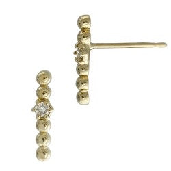 14K Gold Beaded Diamond Stick Stud Earrings