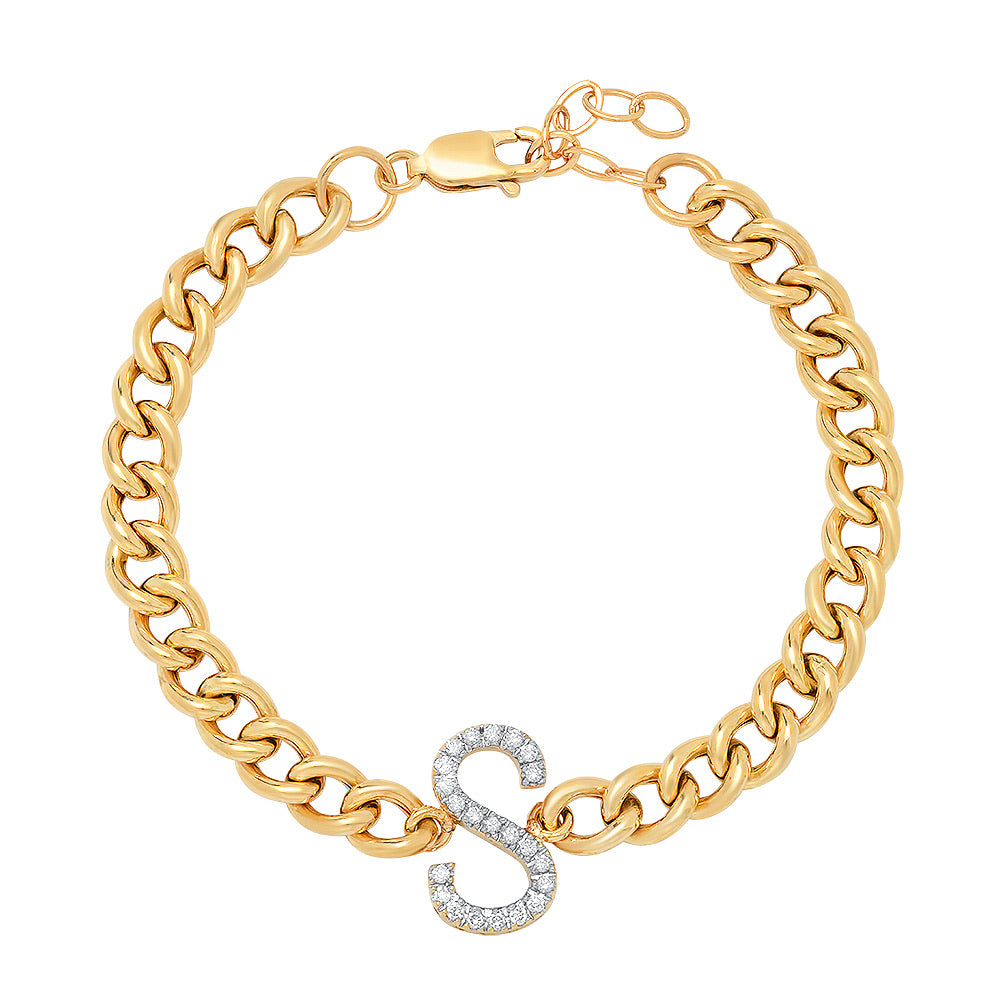 14K Curb Chain & Diamond Initial Bracelet