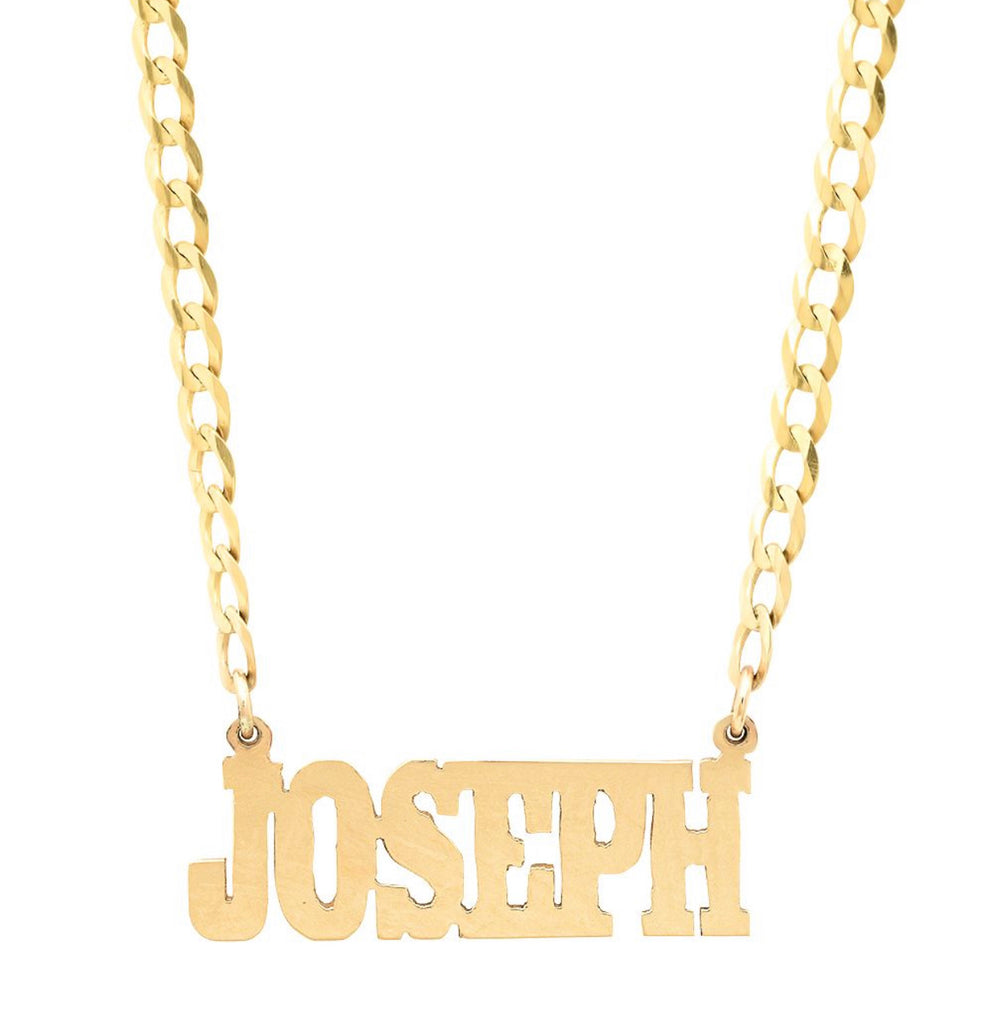14K Yellow Gold Name Necklace with Cuban Link Chain