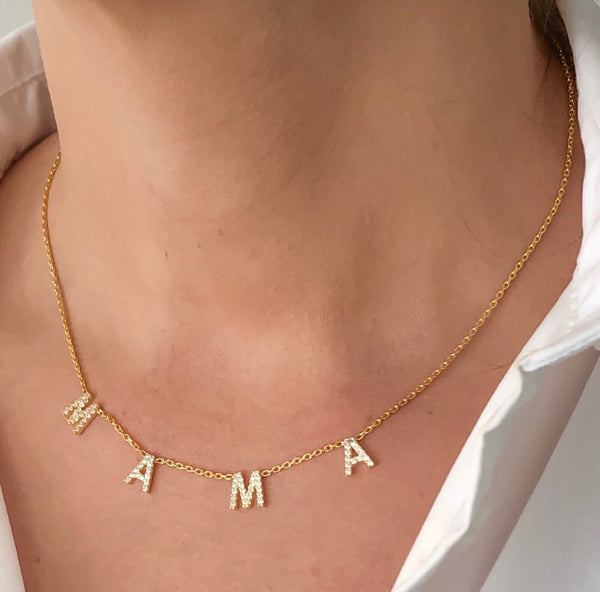 14K Gold Diamond MAMA Necklace