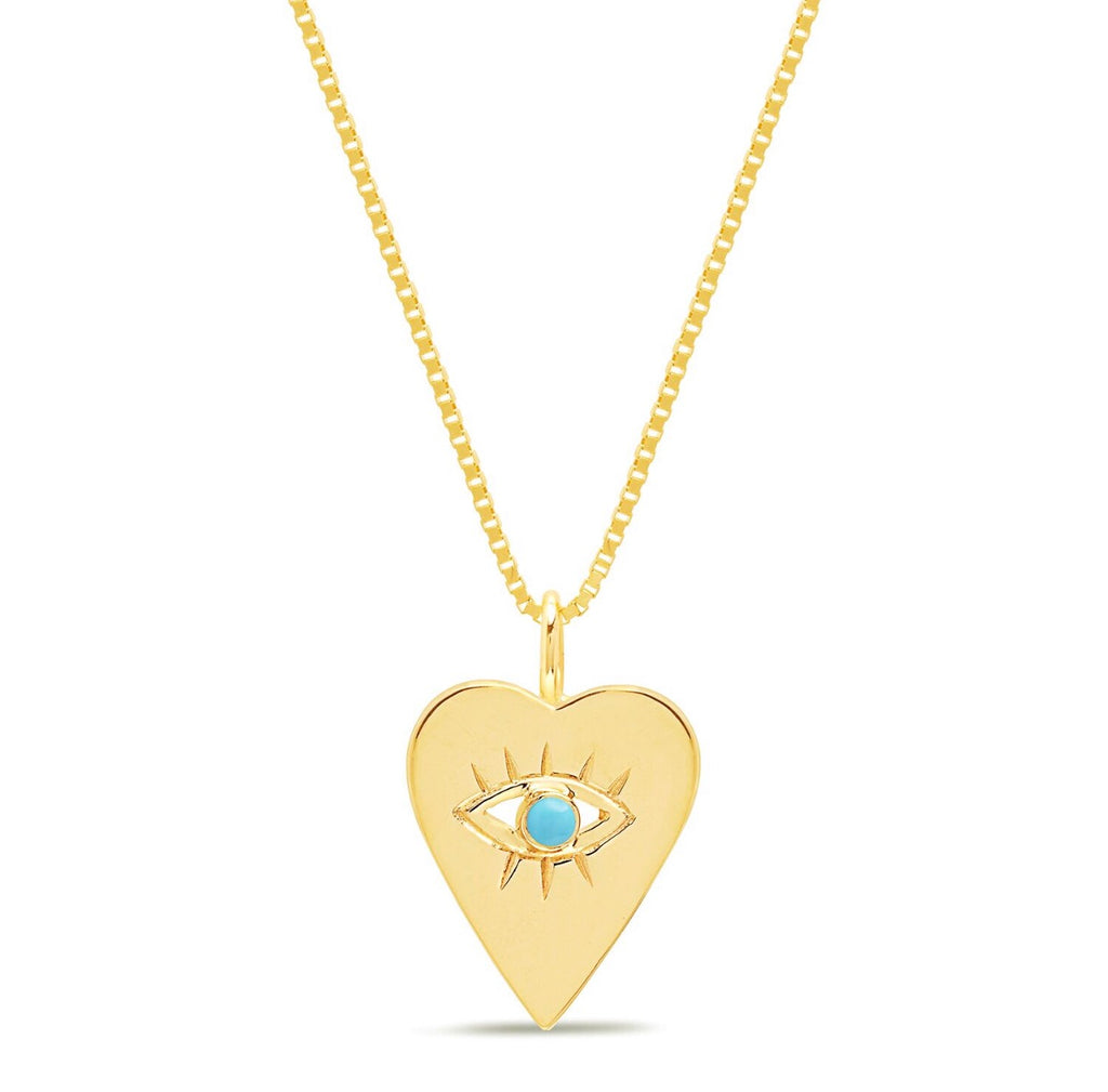 14K Gold Turquoise  Heart Evil Eye Necklace