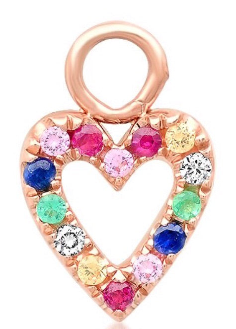 14K Gold Rainbow Sapphire Heart Charm