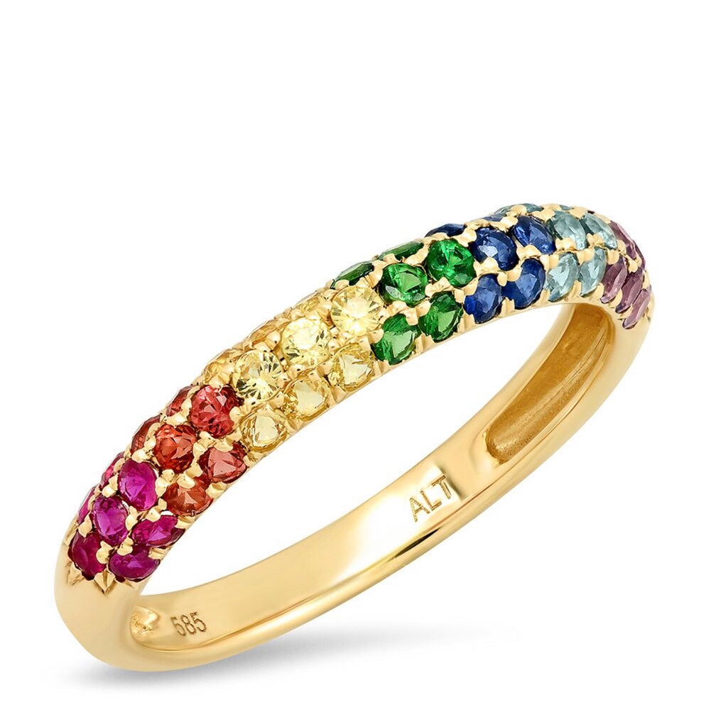 14K Gold Rainbow Sapphire Dome Ring