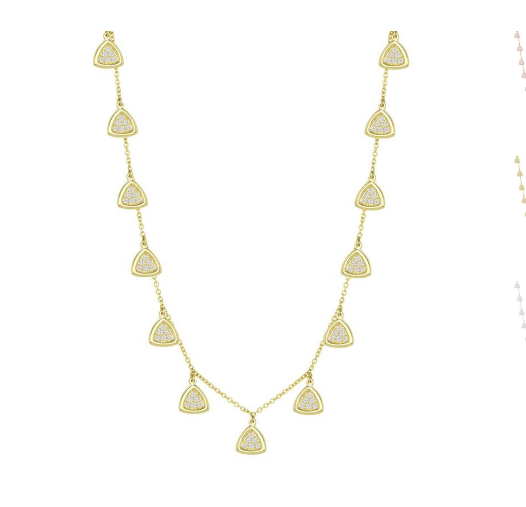 14K Yellow Gold Diamond Triangle Charm Necklace