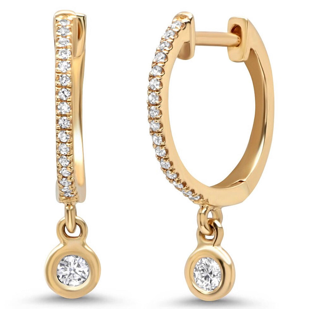 14K Gold Diamond Bezel Charm Huggies