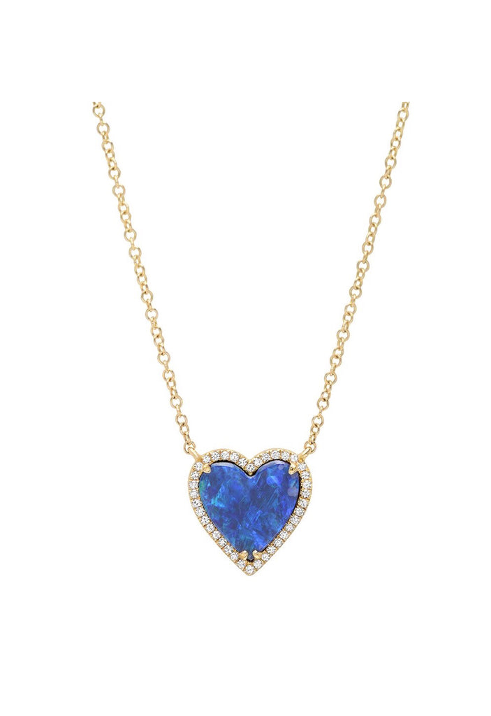 14K Yellow Gold Opal Diamond Heart Necklace