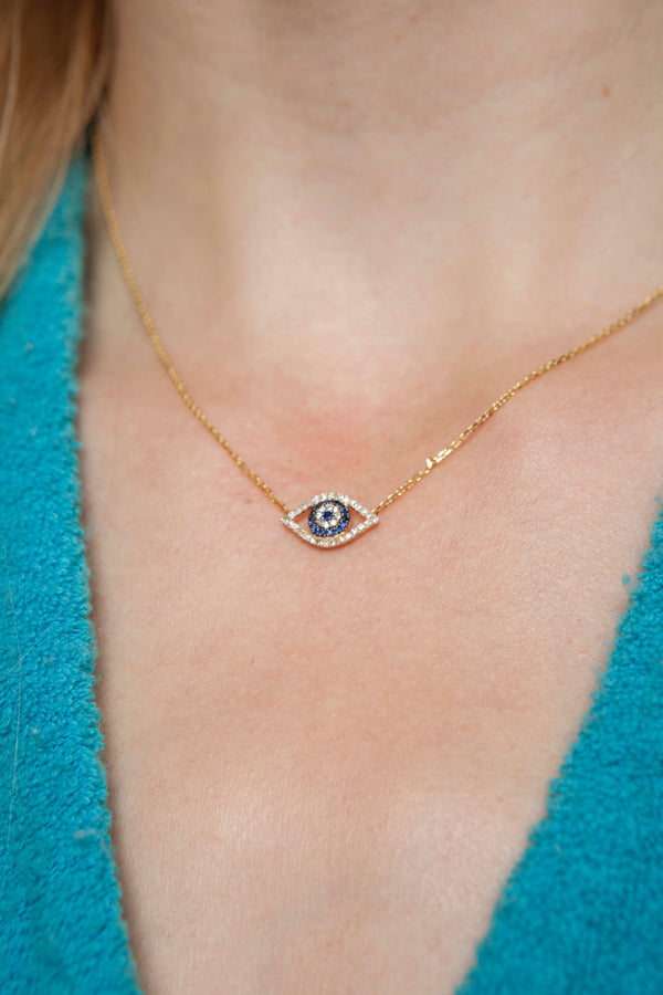 14K Gold Diamond Evil Eye Necklace .12ct