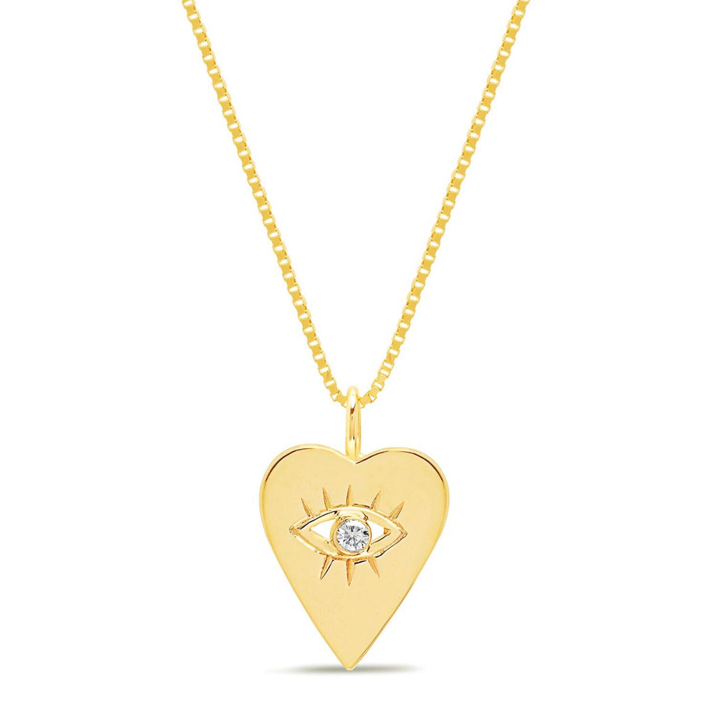 14K Gold Diamond Heart Evil Eye Necklace