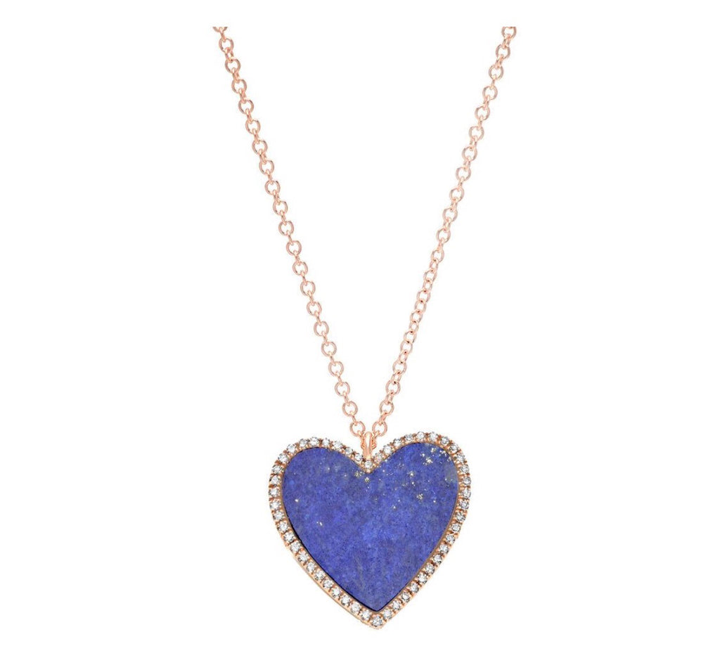 14K Gold Lapis Diamond Heart Necklace