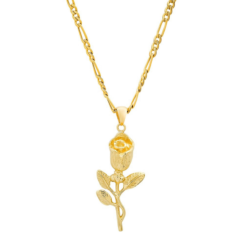 14K Yellow Gold Vintage Rose Charm Necklace