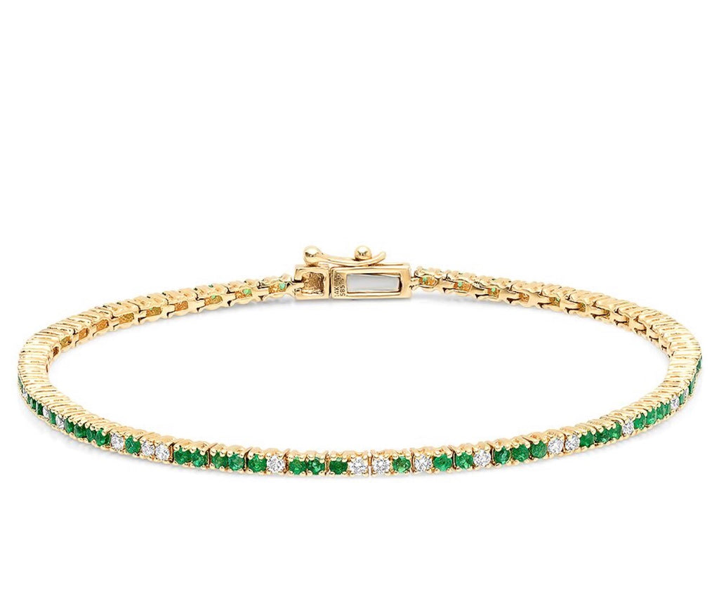 14K Gold Emerald and Diamond Tennis Bracelet