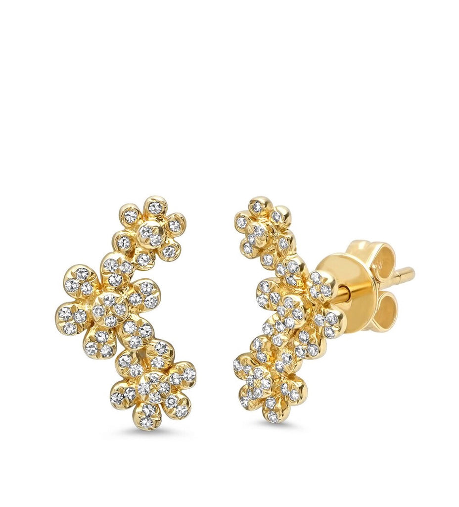14K Gold Diamond Flower Ear Crawlers
