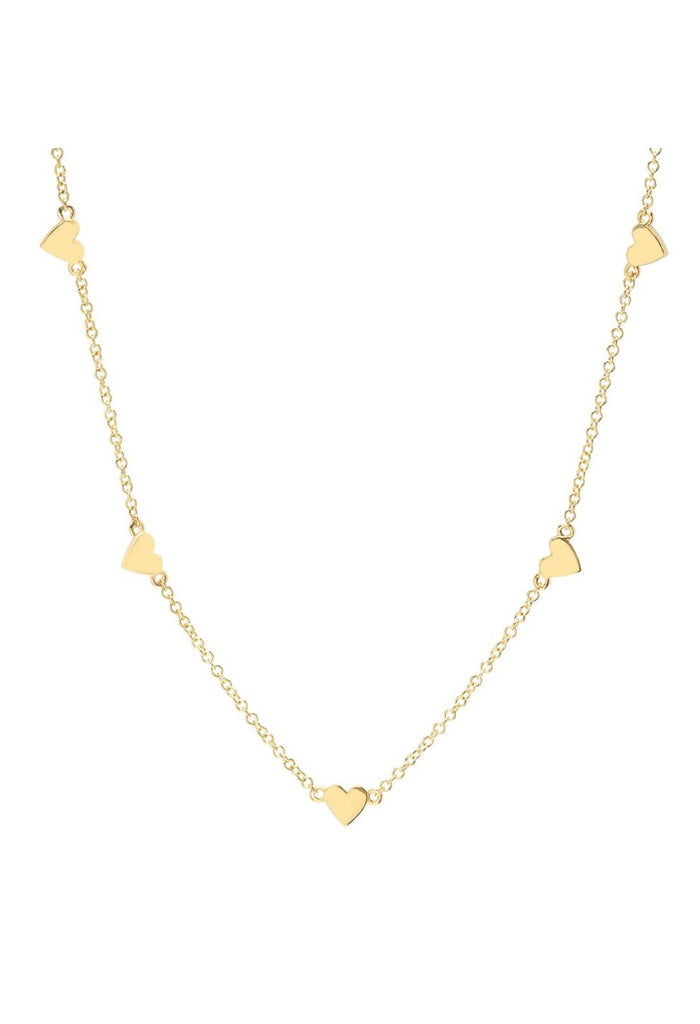 14K Gold 5 Heart Necklace